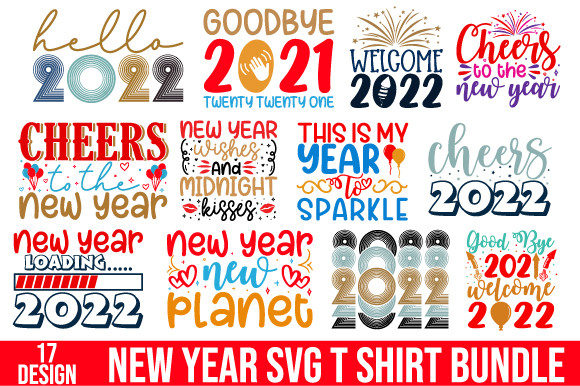 New Year SVG T-shirt Design Bundle: Graphics for Crafts
